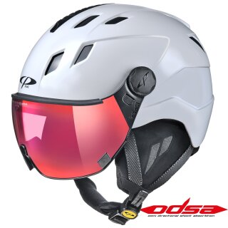 CP CORAO+ Ski & Snowboard Helm white shiny mit DL Vario Lens Pol Red Mirror L